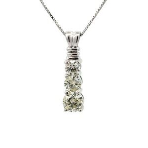 3.07 Ct Vvs1+,3 Stone Yellow White Round Moissanite Diamond Silver Pendant 20"